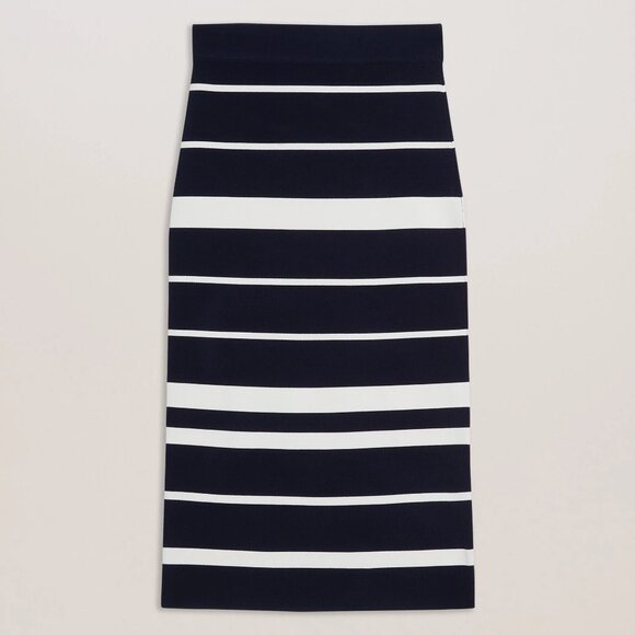 Ted Baker Emiliha Striped Midi Bodycon Knit Skirt, Navy/White, Size 3, NWT - Picture 4 of 14